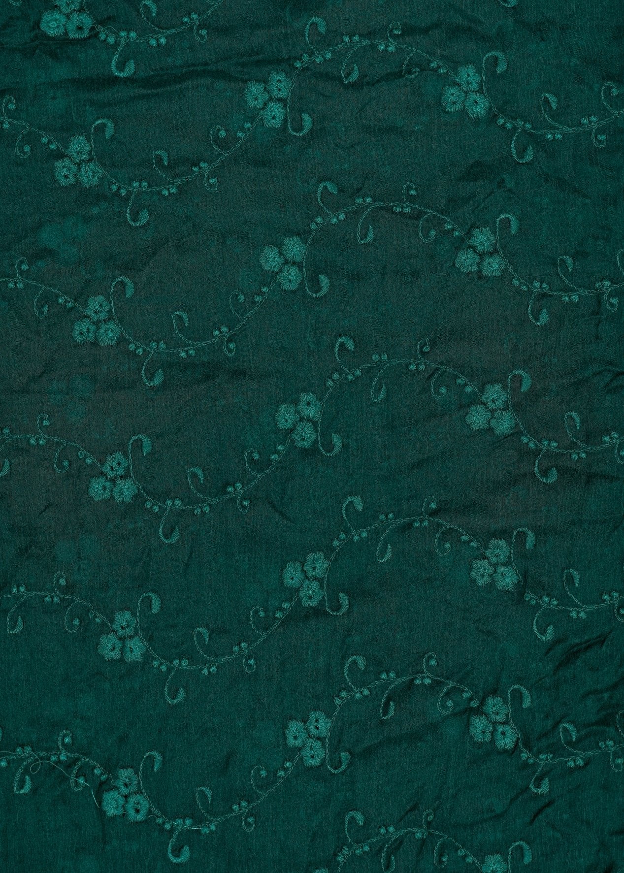 Bottle Green Color Embroidered Pure Chiffon Dyed Dupatta Fabric (Pre Cut 2.40 Meters)