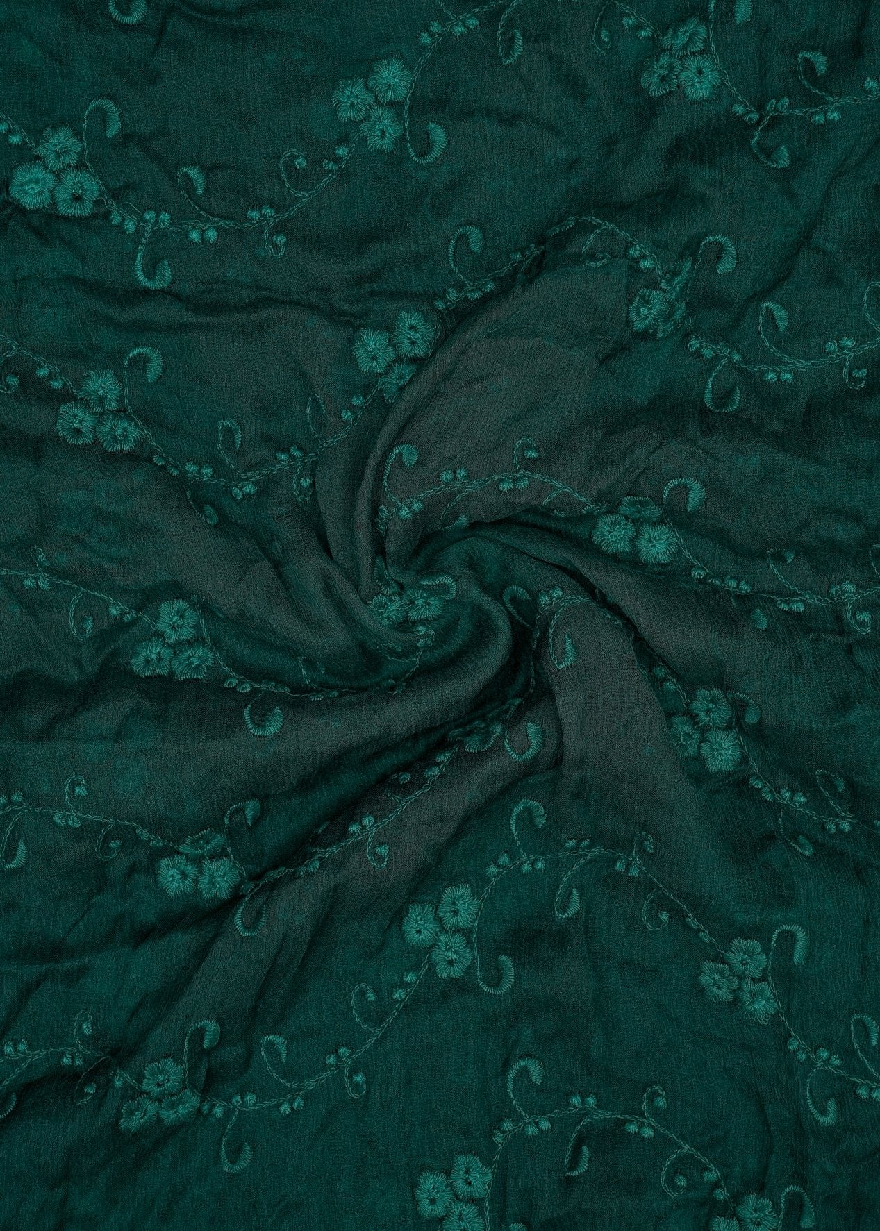 Bottle Green Color Embroidered Pure Chiffon Dyed Dupatta Fabric (Pre Cut 2.40 Meters)