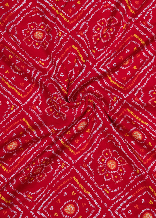 Crimson Red Bandhani Pure Muslin Printed Fabric