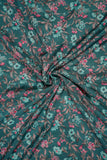 Teal Green Flower Printed Pure Muslin Fabric