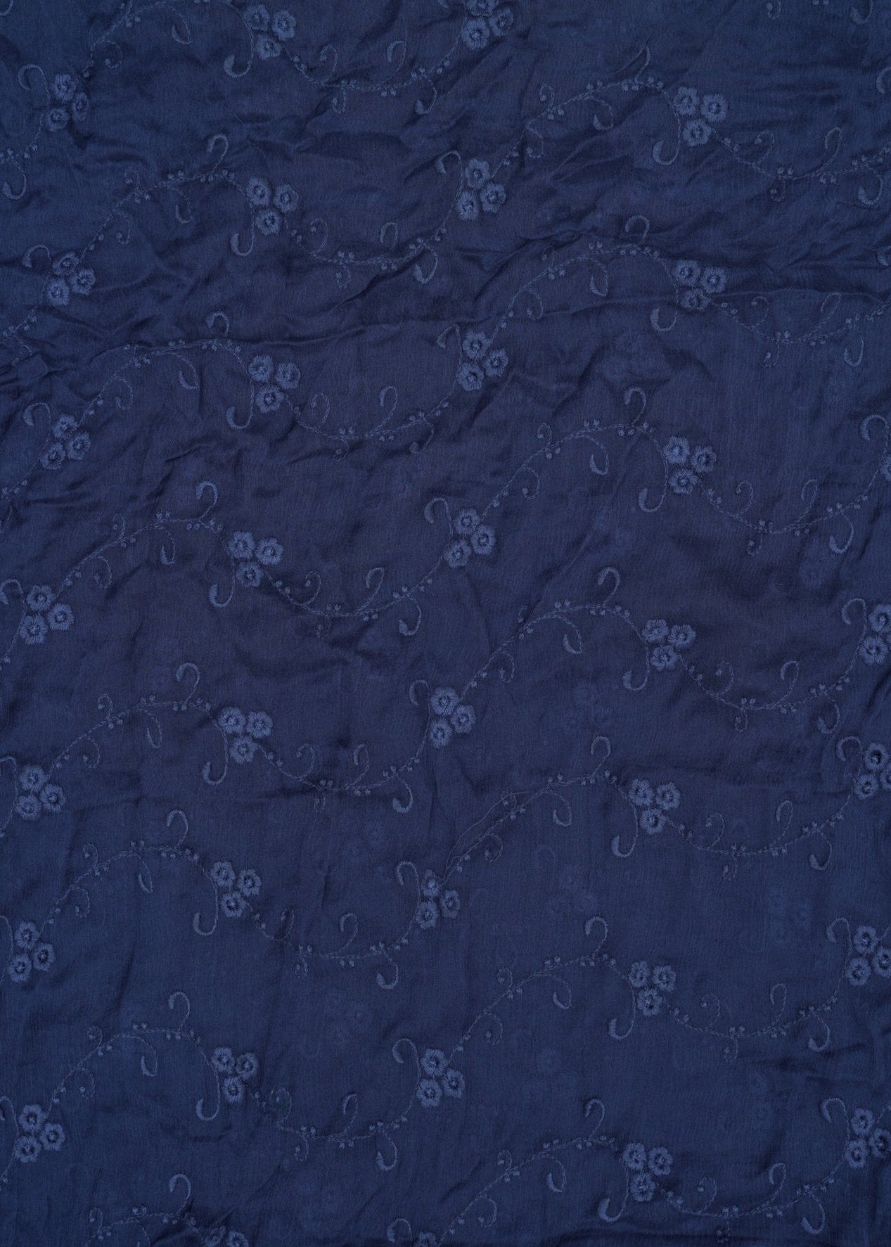 Navy Blue Color Embroidered Pure Chiffon Dyed Dupatta Fabric (Pre cut 2.40 Meters)