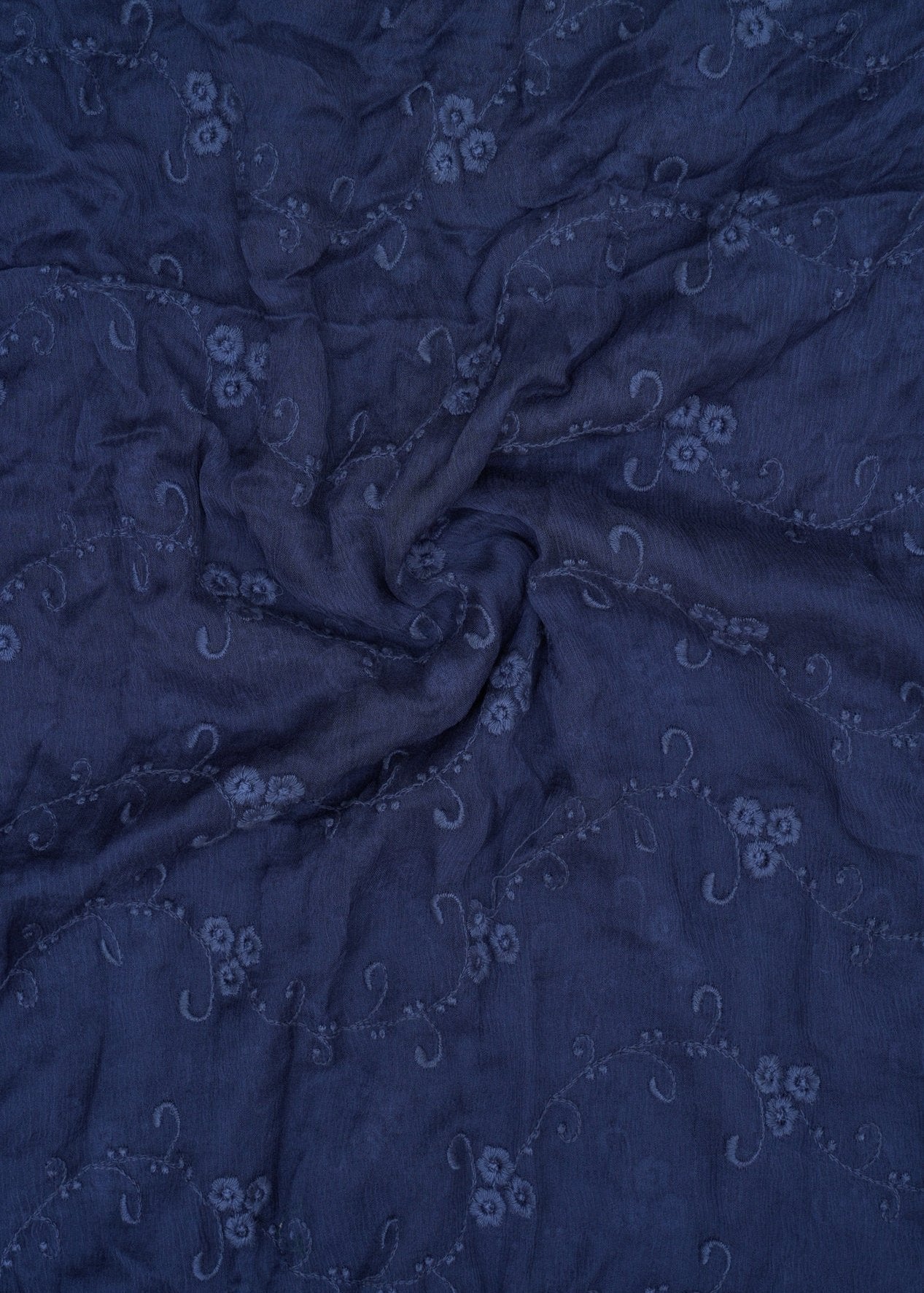 Navy Blue Color Embroidered Pure Chiffon Dyed Dupatta Fabric (Pre cut 2.40 Meters)