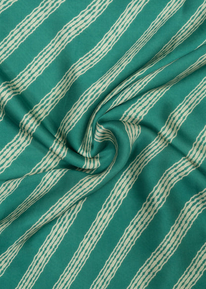 Sea Green & Off White Pure Modal Satin Printed Fabric