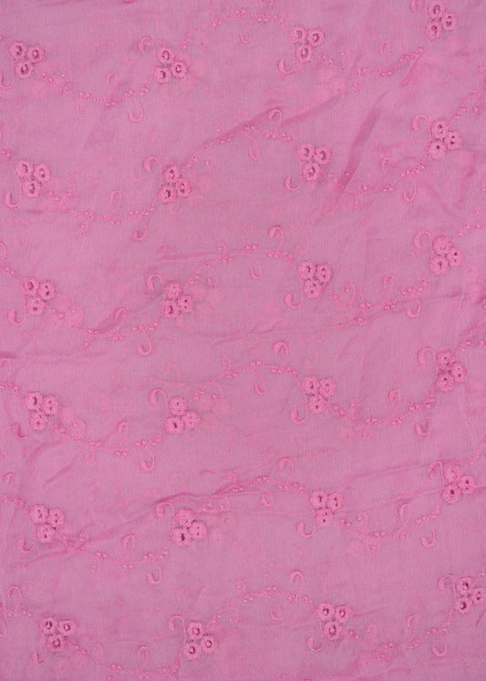 Baby Pink Color Embroidered Pure Chiffon Dyed Dupatta Fabric (Pre Cut 2.40 Meters)
