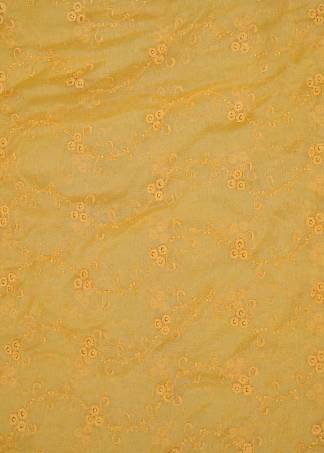 Yellow Color Embroidered Pure Chiffon Dyed Dupatta (Pre Cut 2.40 Meters)