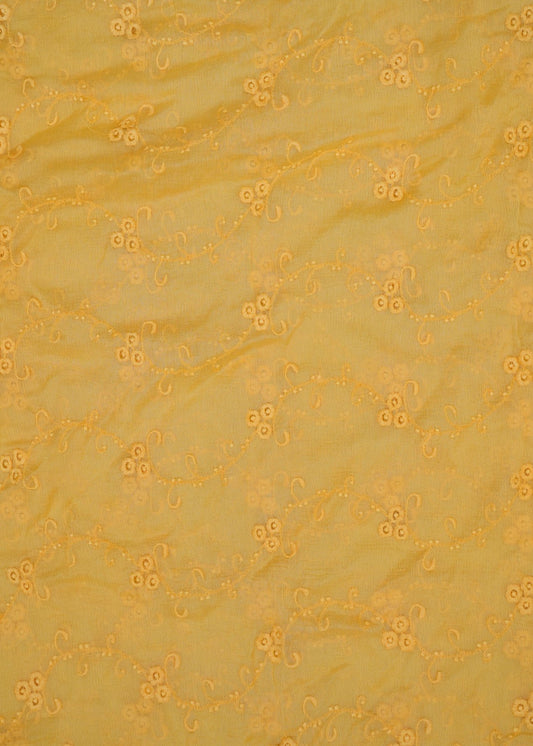 Yellow Color Embroidered Pure Chiffon Dyed Dupatta (Pre Cut 2.40 Meters)