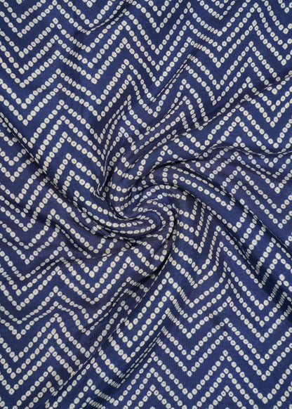 Navy Blue & White Zig-Zag Printed Pure Muslin Fabric