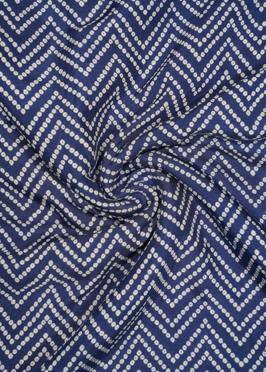 Navy Blue & White Zig-Zag Printed Pure Muslin Fabric