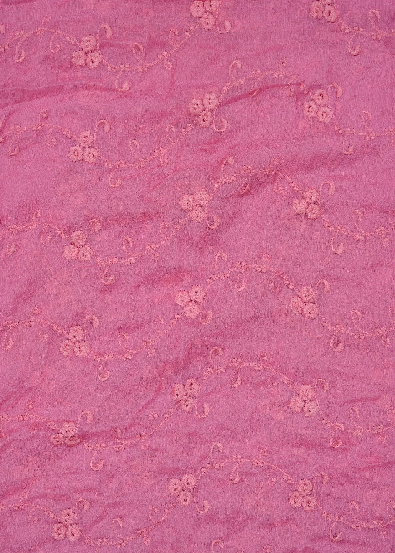 Dark Pink Color Embroidered Chiffon Dyed Dupatta Fabric (Pre Cut 2.40 Meters)