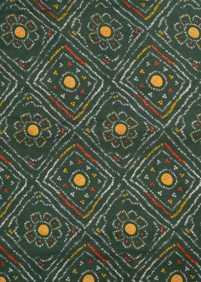 Jade Green Color Bandhani Printed Pure Muslin Fabric