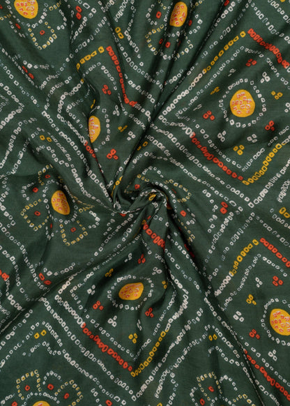 Jade Green Color Bandhani Printed Pure Muslin Fabric
