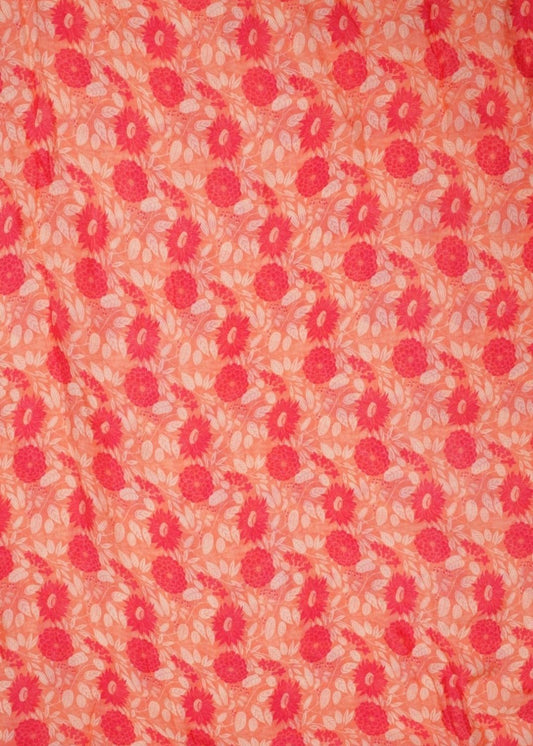 Orange Floral Printed Pure Chinon Fabric