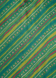 Green & Multicolor Stripes Pure Muslin Printed Fabric